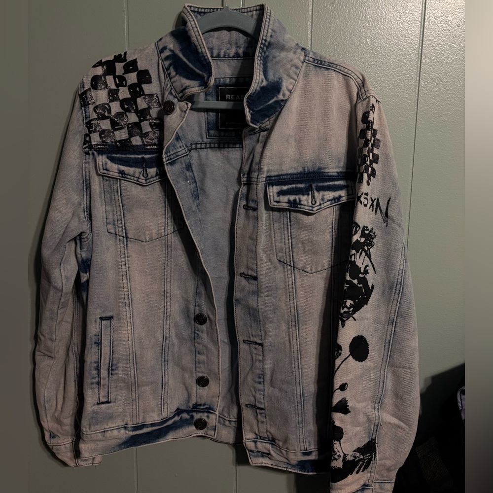 Denim Jacket with Black Graphic Design